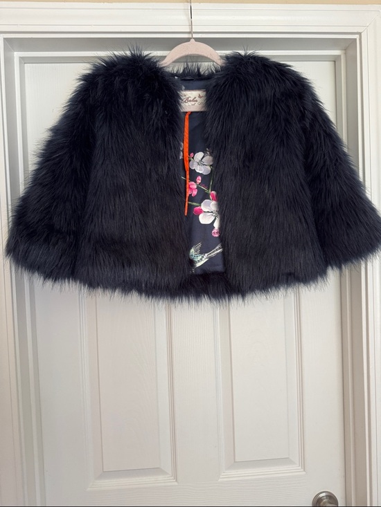 Bakers Other - Bakers Black Faux Fur Cape with Floral Lining / Royal Blue